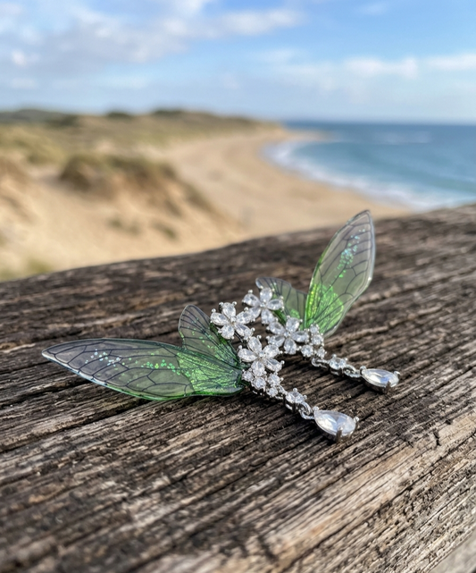 Enchanted Forest Green Fairy Wing Ear Cuffs